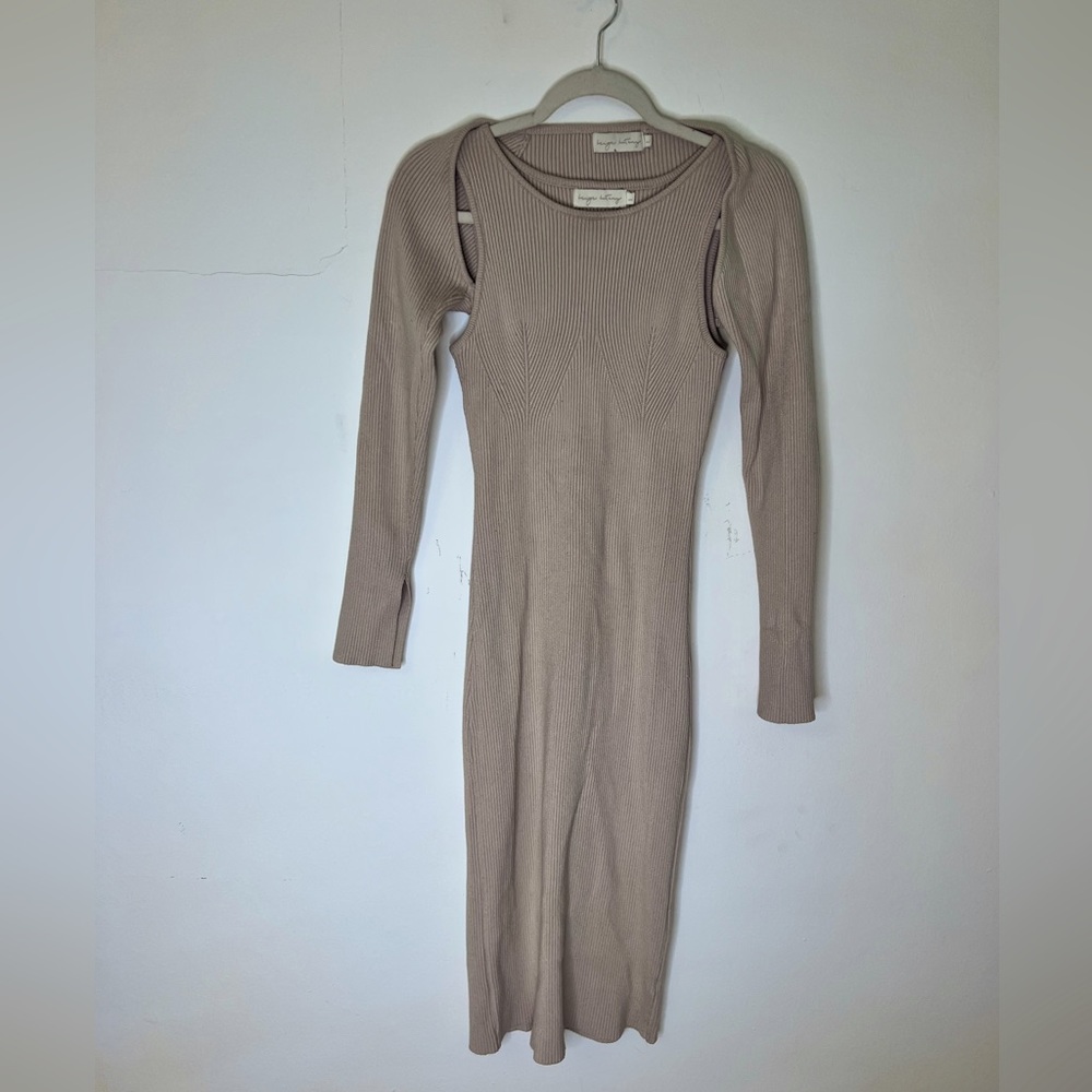 Beige knit dress and knit cardigan set in size large